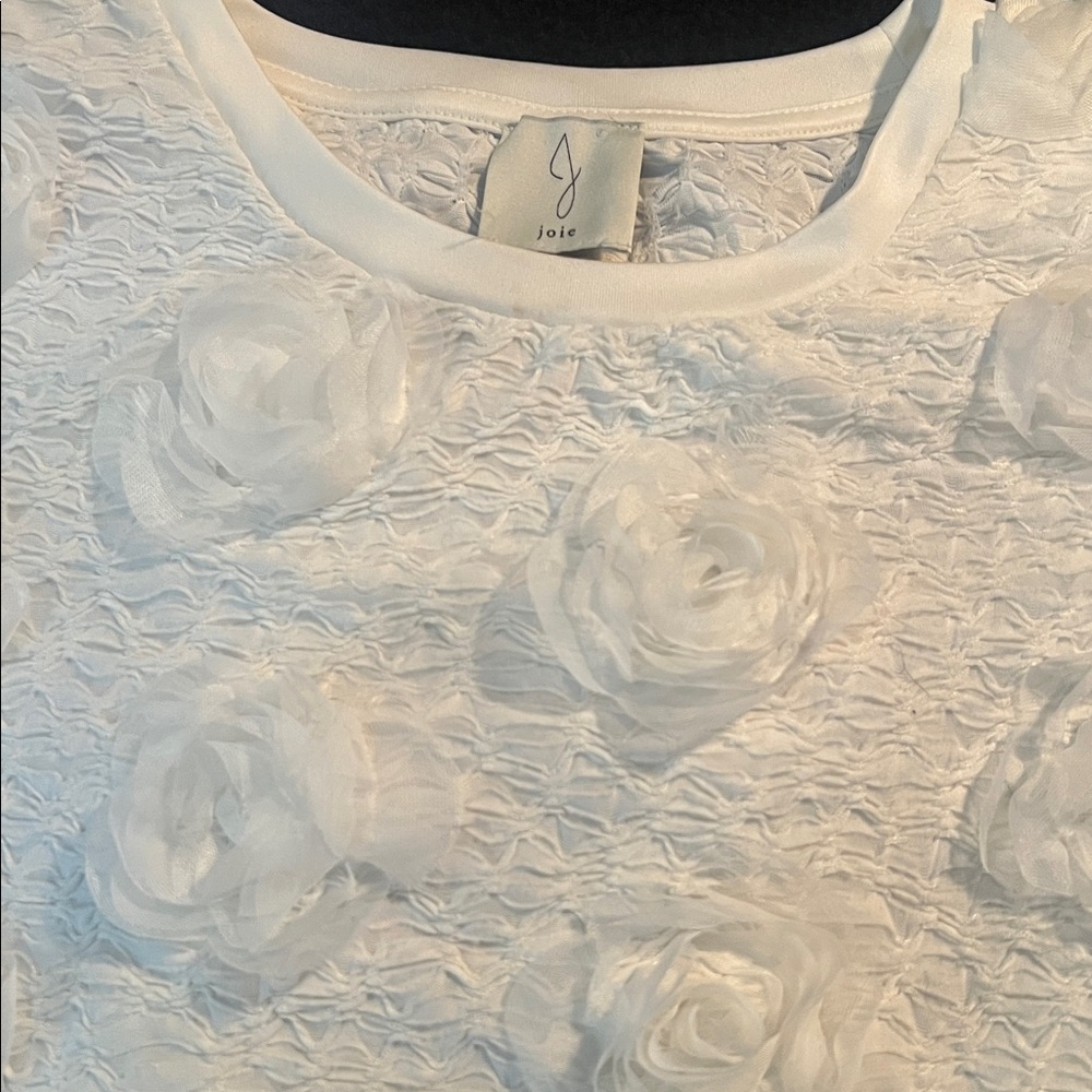 Preloved - label says Joie - White Textured Top with rosettes